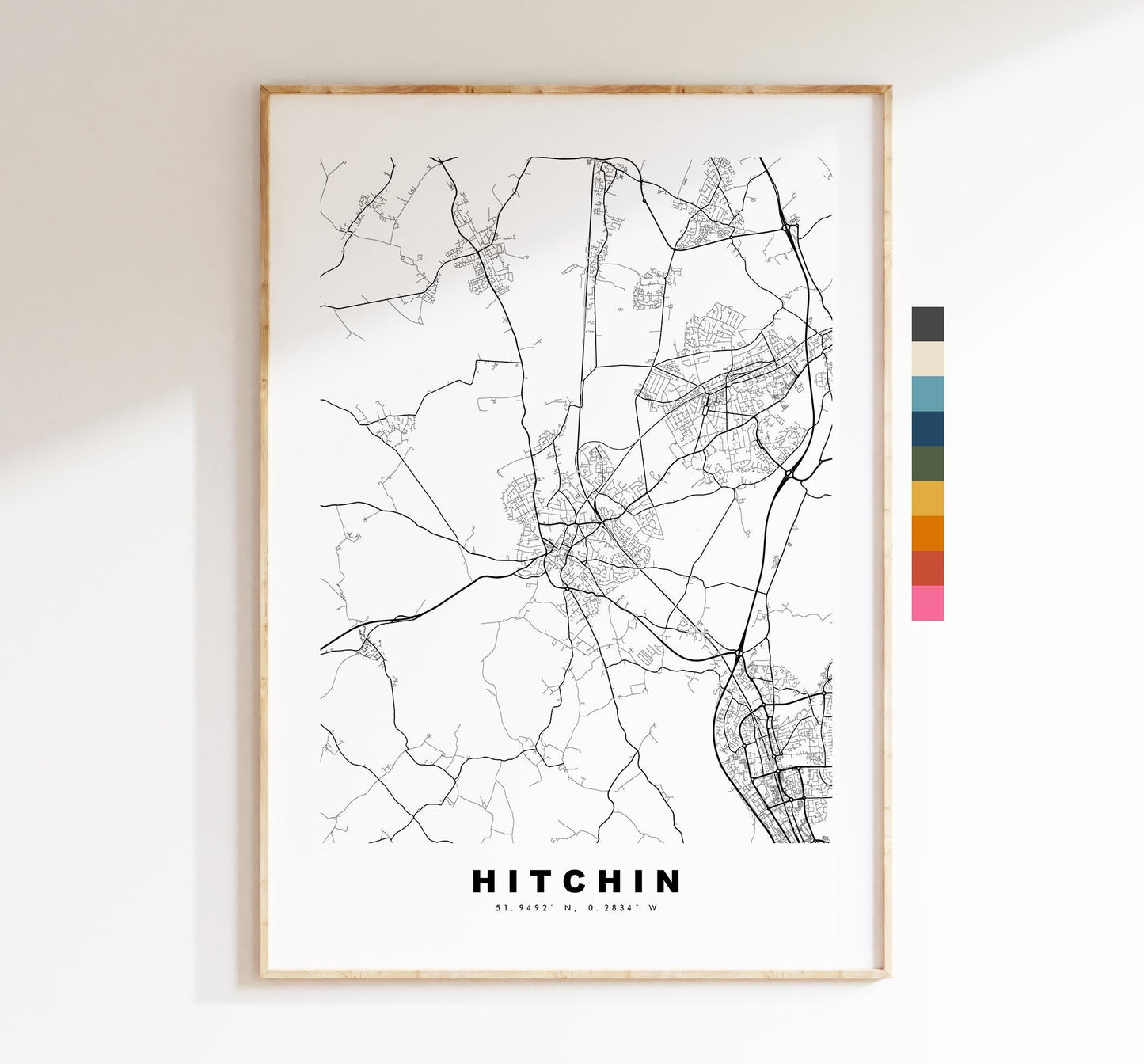 Hitchin Map Print - Minimalist City Map Poster - Map Art - UK - Hitchin Print - Hitchin, Hertfordshire - Different Colours Available