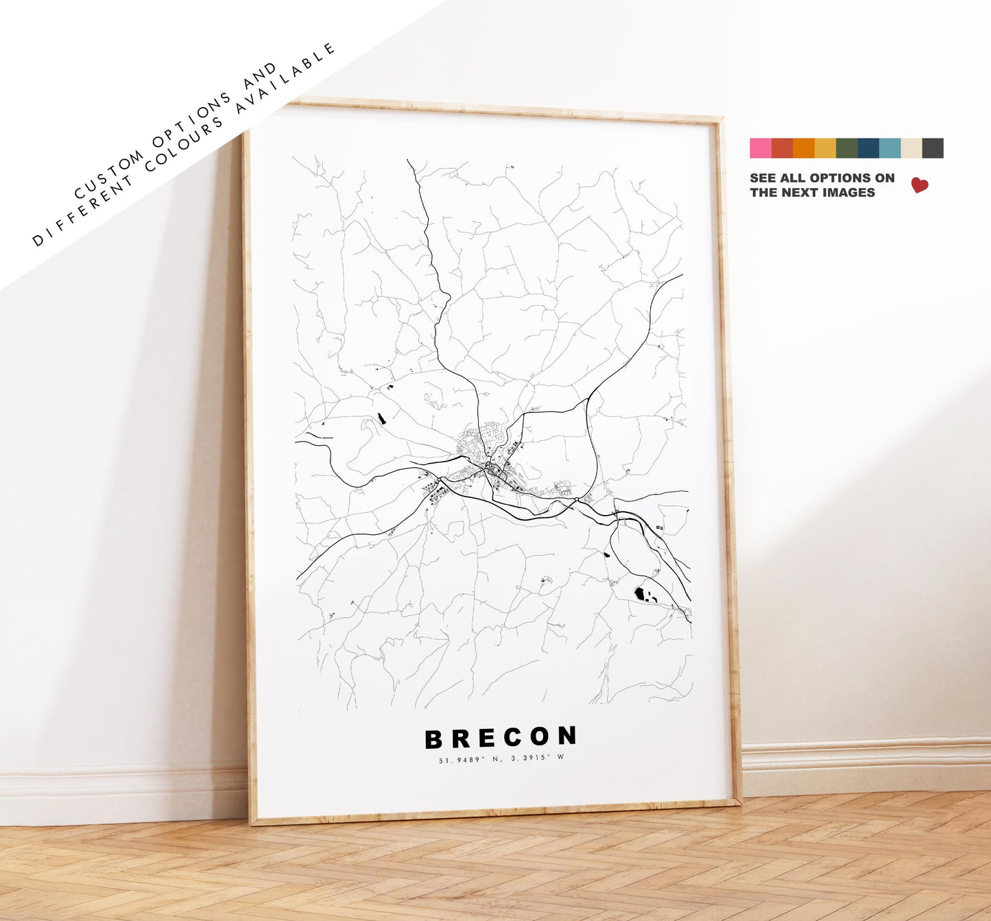 Brecon Map Print - Minimalist City Map Poster - Map Art - Wales - UK - Brecon Print - Brecon Poster - Different Colours Available