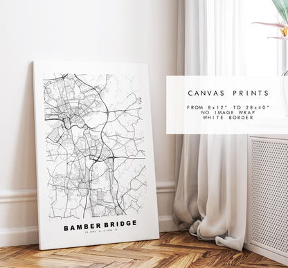Bamber Bridge Map Print - Minimalist City Map Poster - Map Art - UK - Bamber Bridge Print - Lancashire - Different Colours Available