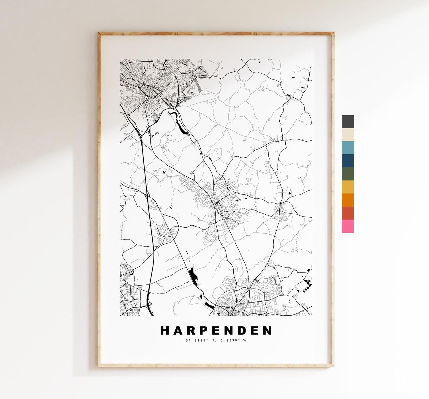 Harpenden Map Print - Minimalist City Map Poster - Map Art - UK - Harpenden Print - Harpenden, Hertfordshire - Different Colours Available