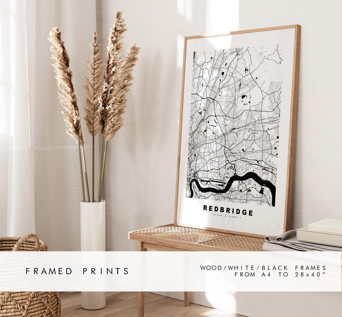 Redbridge Map Print - Minimalist City Map Poster - Map Art - UK - Redbridge Print - Redbridge, London - Different Colours Available