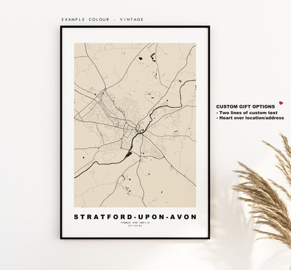 Stratford Upon Avon Map Print - Minimalist City Map Poster - Map Art - UK - Stratford Upon Avon Print - Poster - Different Colours Available