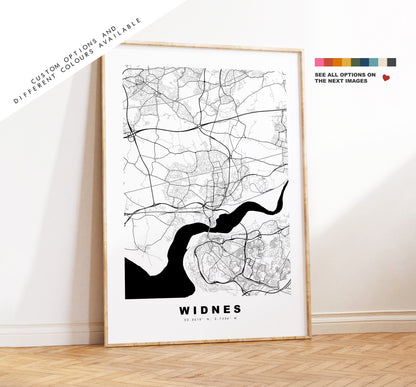 Widnes Map Print - Minimalist City Map Poster - Map Art - UK - Widnes Print - Widnes Poster - Different Colours Available