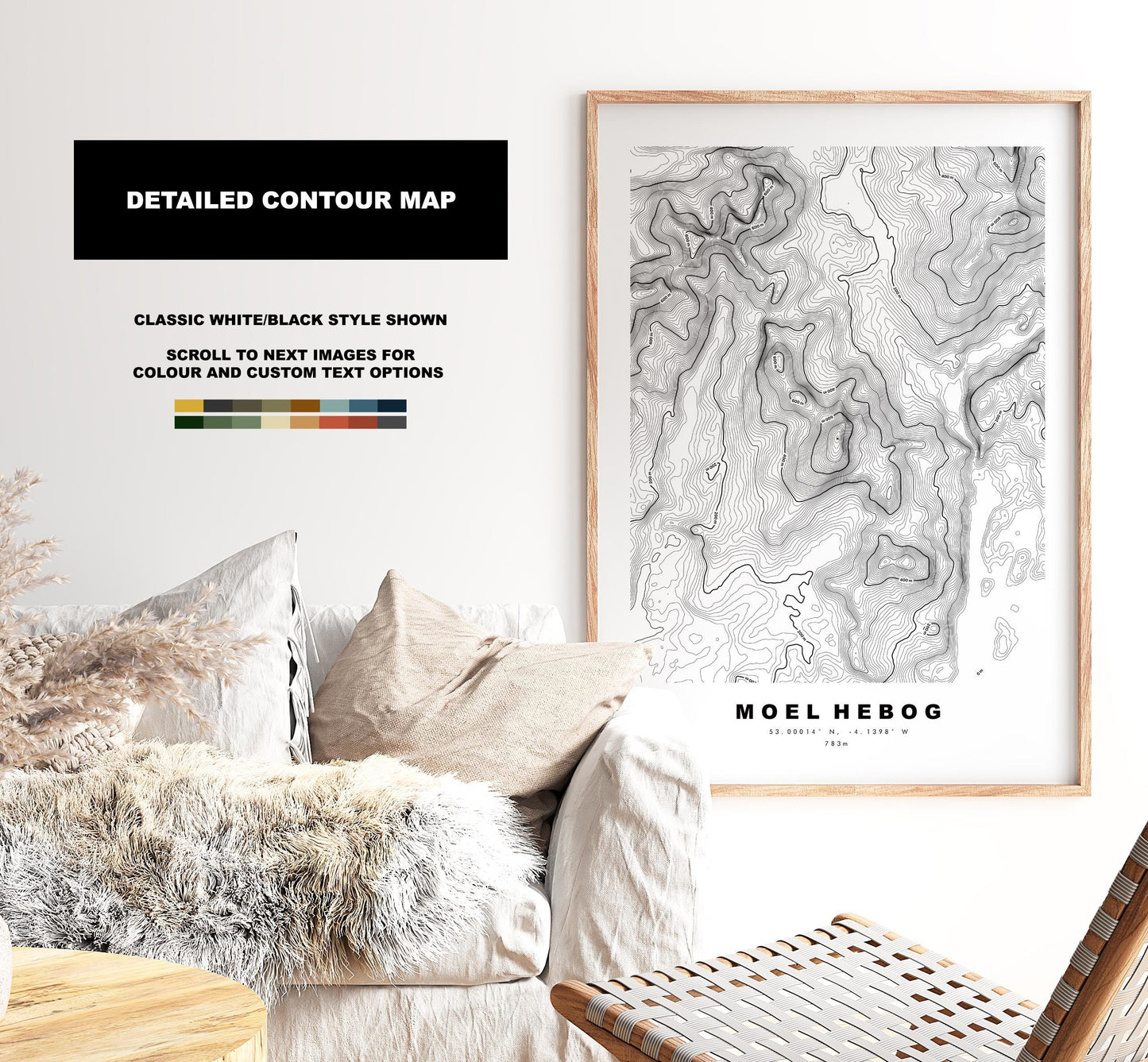Moel Hebog Print - Contour Map - Snowdonia - Wales - Topographic Map - Print - Poster - Wall Art - Moel Hebog Poster - Bare Hill of the Hawk