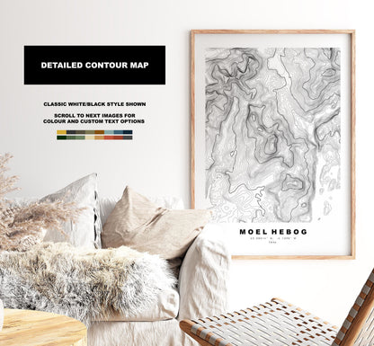 Moel Hebog Print - Contour Map - Snowdonia - Wales - Topographic Map - Print - Poster - Wall Art - Moel Hebog Poster - Bare Hill of the Hawk