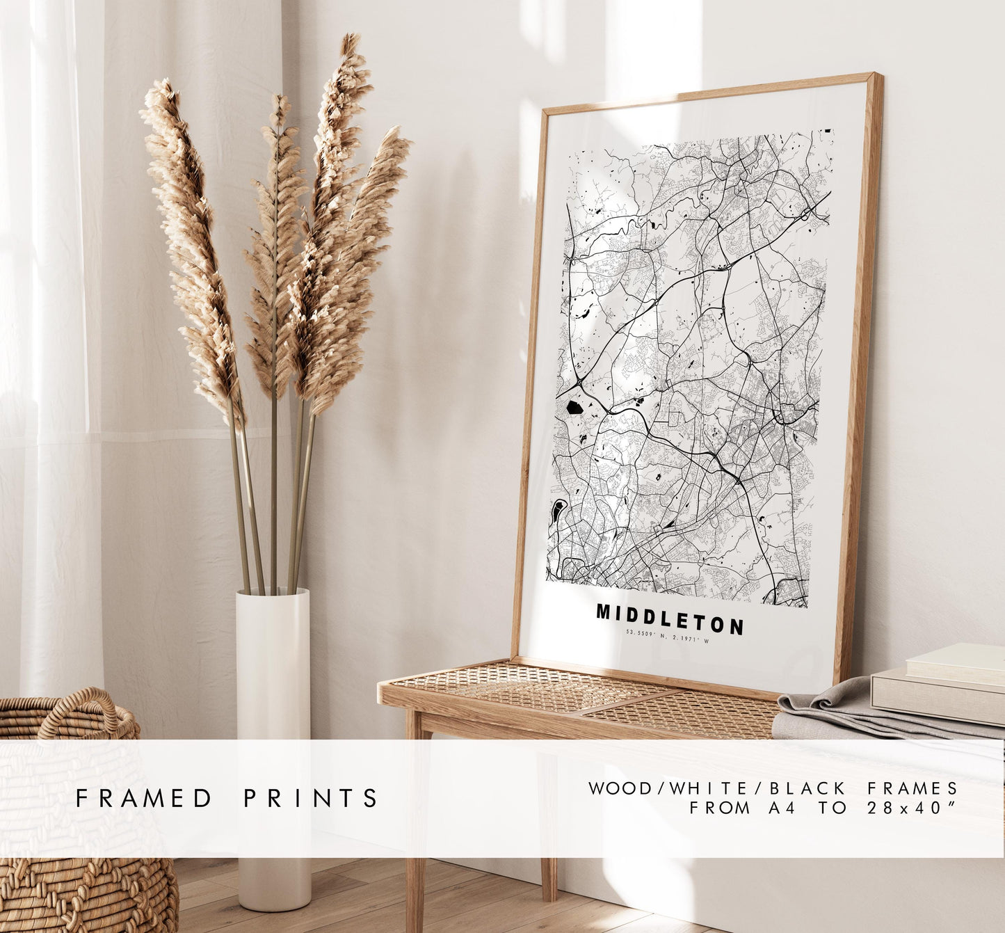Middleton Map Print - Minimalist City Map Poster - Map Art - UK - Middleton Print - Greater Manchester - Different Colours Available