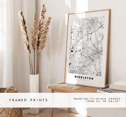 Middleton Map Print - Minimalist City Map Poster - Map Art - UK - Middleton Print - Greater Manchester - Different Colours Available