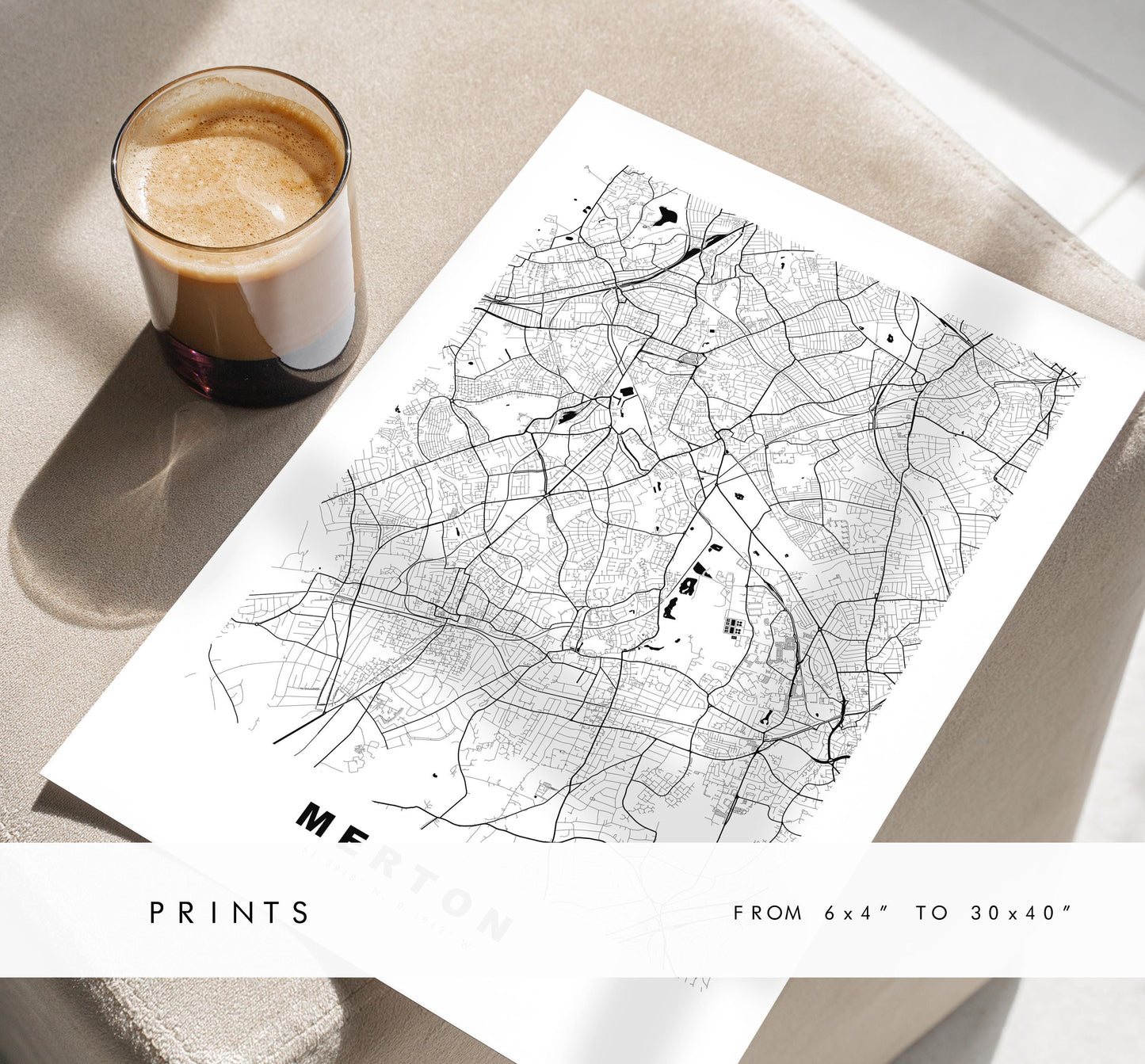 Merton Map Print - Minimalist City Map Poster - Map Art - UK - Merton Print - Merton, London - Different Colours Available