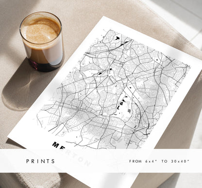 Merton Map Print - Minimalist City Map Poster - Map Art - UK - Merton Print - Merton, London - Different Colours Available