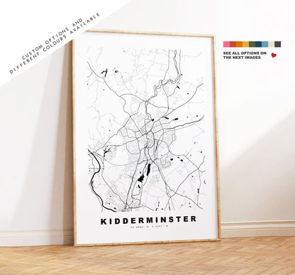 Kidderminster Map Print - Minimalist City Map Poster - Map Art - UK - Kidderminster Print - Kidderminster - Different Colours Available