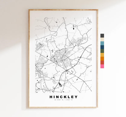 Hinckley Map Print - Minimalist City Map Poster - Map Art - UK - Hinckley Print - Hinckley, Leicestershire - Different Colours Available