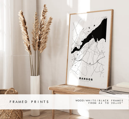 Bangor Map Print - Minimalist City Map Poster - Map Art - Wales - UK - Bangor Print - Bangor Poster - Different Colours Available