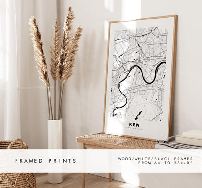 Kew Map Print - Minimalist City Map Poster - Map Art - UK - Kew Print - Kew, London - Different Colours Available