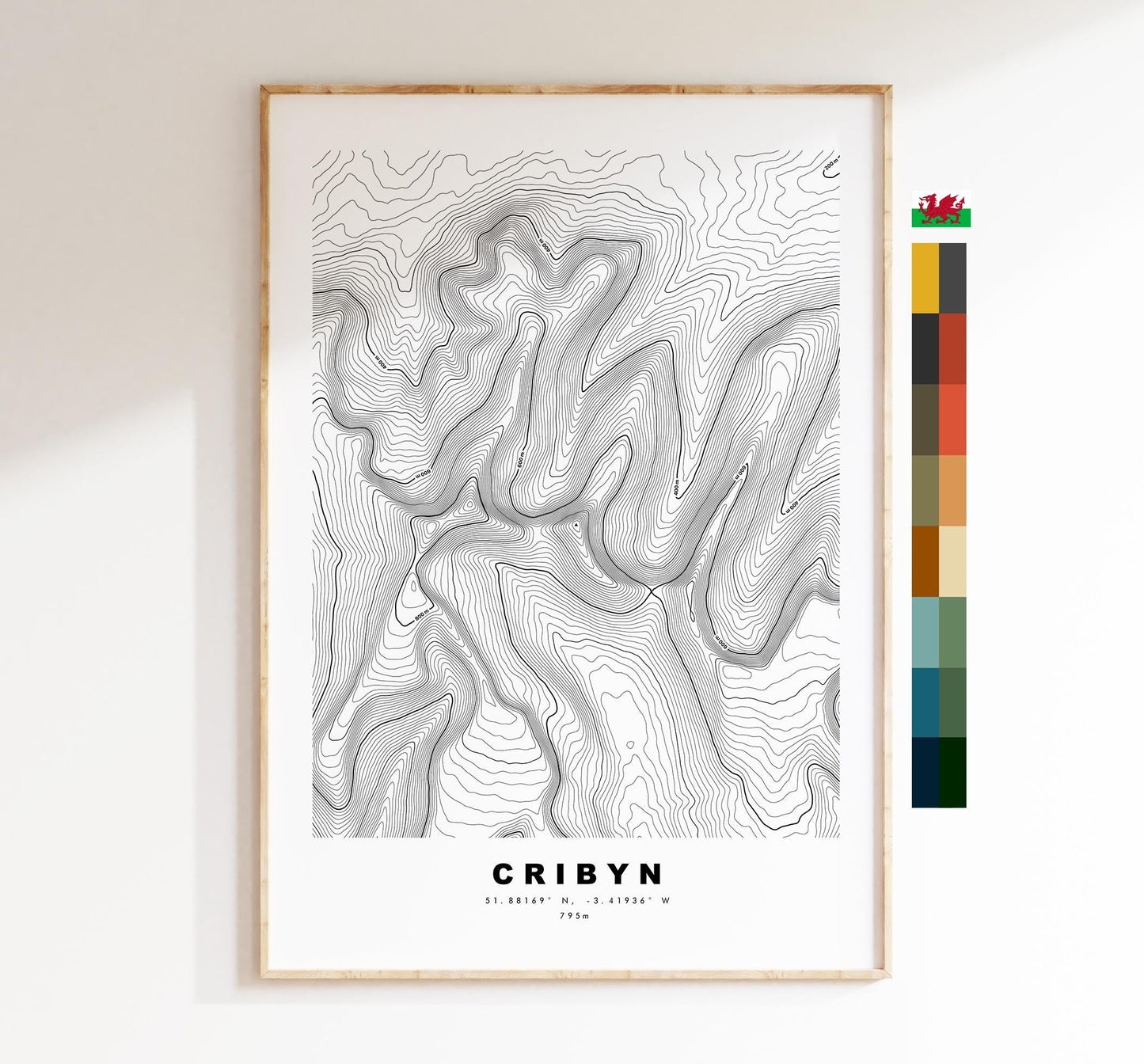 Cribyn Print - Contour Map - Cribyn, Brecon Beacons - Wales - Topographic Map - Wall Art - Cribyn Contour Map - Topography