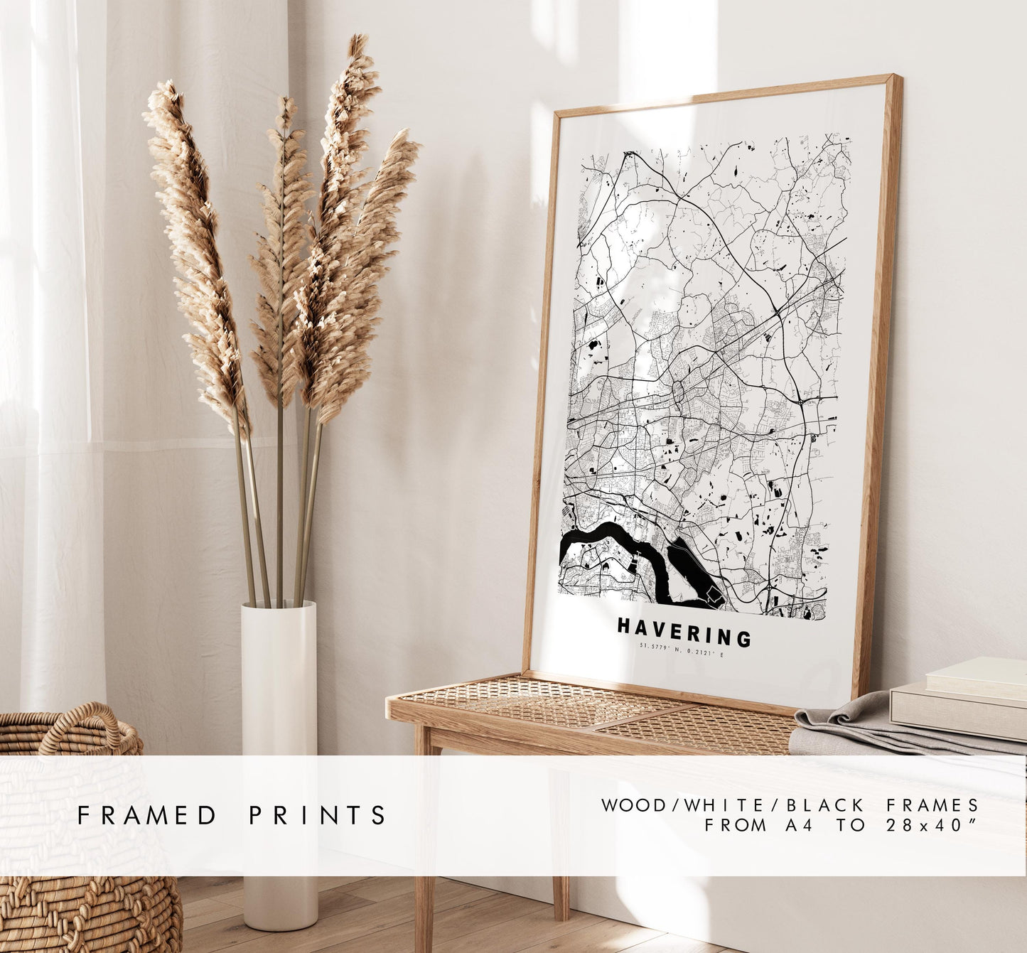 Havering Map Print - Minimalist City Map Poster - Map Art - UK - Havering Print - Havering, London - Different Colours Available