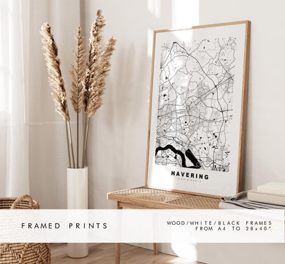 Havering Map Print - Minimalist City Map Poster - Map Art - UK - Havering Print - Havering, London - Different Colours Available