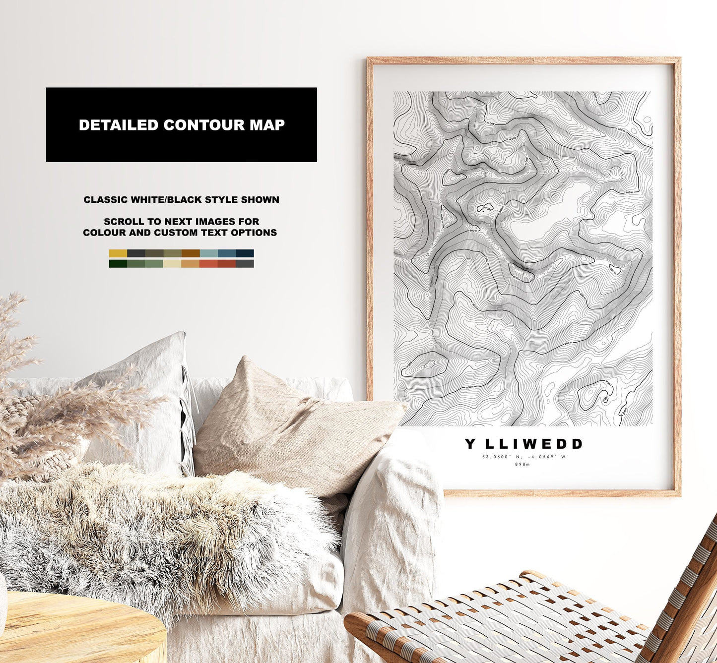 Y Lliwedd Print - Contour Map - Snowdonia - Wales - Topographic Map - Print - Poster - Wall Art -  Y Lliwedd Poster - Gift - Topography