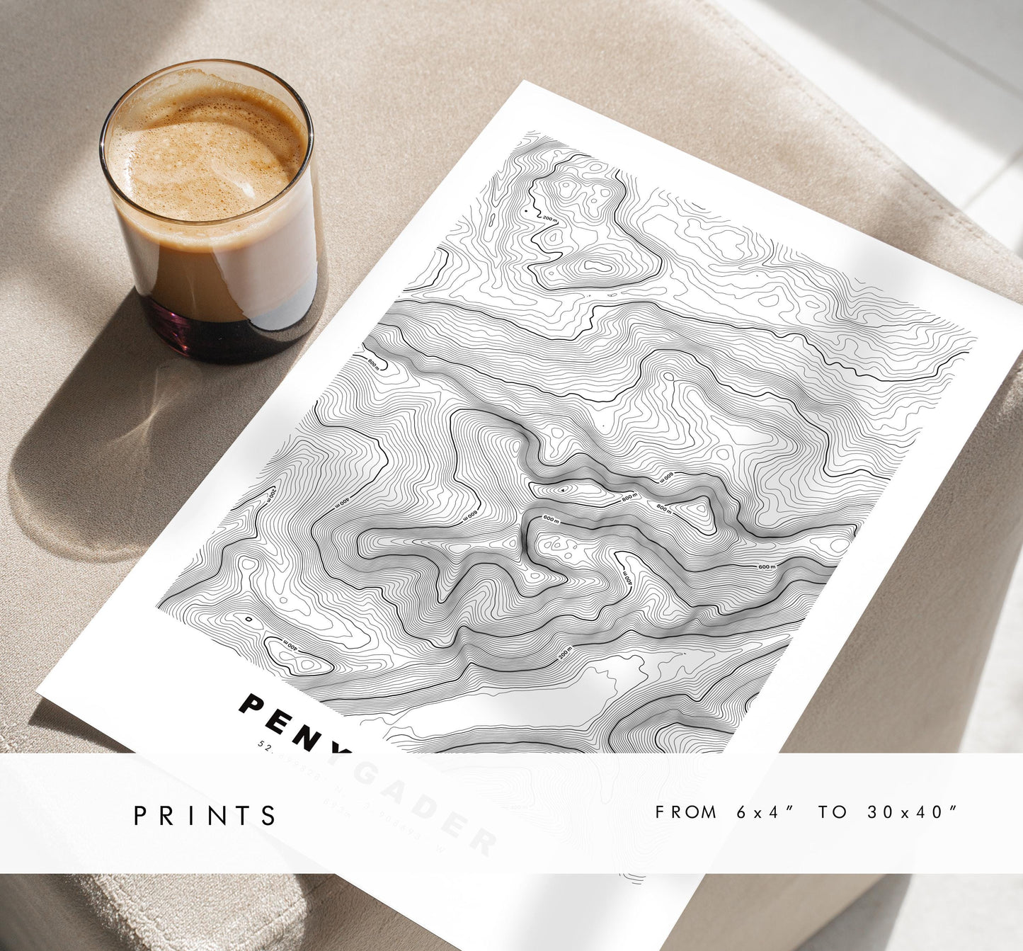Penygader Print - Contour Map - Snowdonia - Wales - Topographic Map - Print - Poster - Wall Art - Penygader Poster - Cadair Idris
