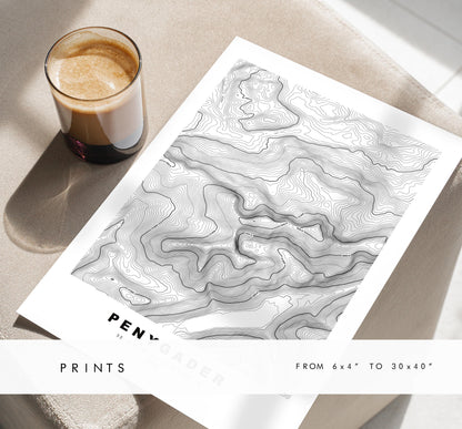 Penygader Print - Contour Map - Snowdonia - Wales - Topographic Map - Print - Poster - Wall Art - Penygader Poster - Cadair Idris