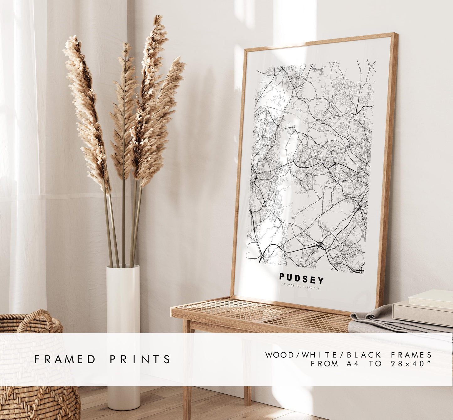Pudsey Map Print - Minimalist City Map Poster - Map Art - UK - Pudsey Print - Pudsey, West Yorkshire - Different Colours Available