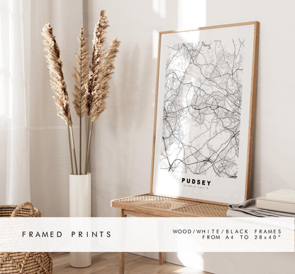 Pudsey Map Print - Minimalist City Map Poster - Map Art - UK - Pudsey Print - Pudsey, West Yorkshire - Different Colours Available
