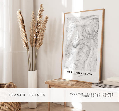Craig Cym Silyn Print - Contour Map - Craig Cym Silyn Poster - Wales - Topographic Map - Print - Poster - Wall Art - Nantlle Ridge