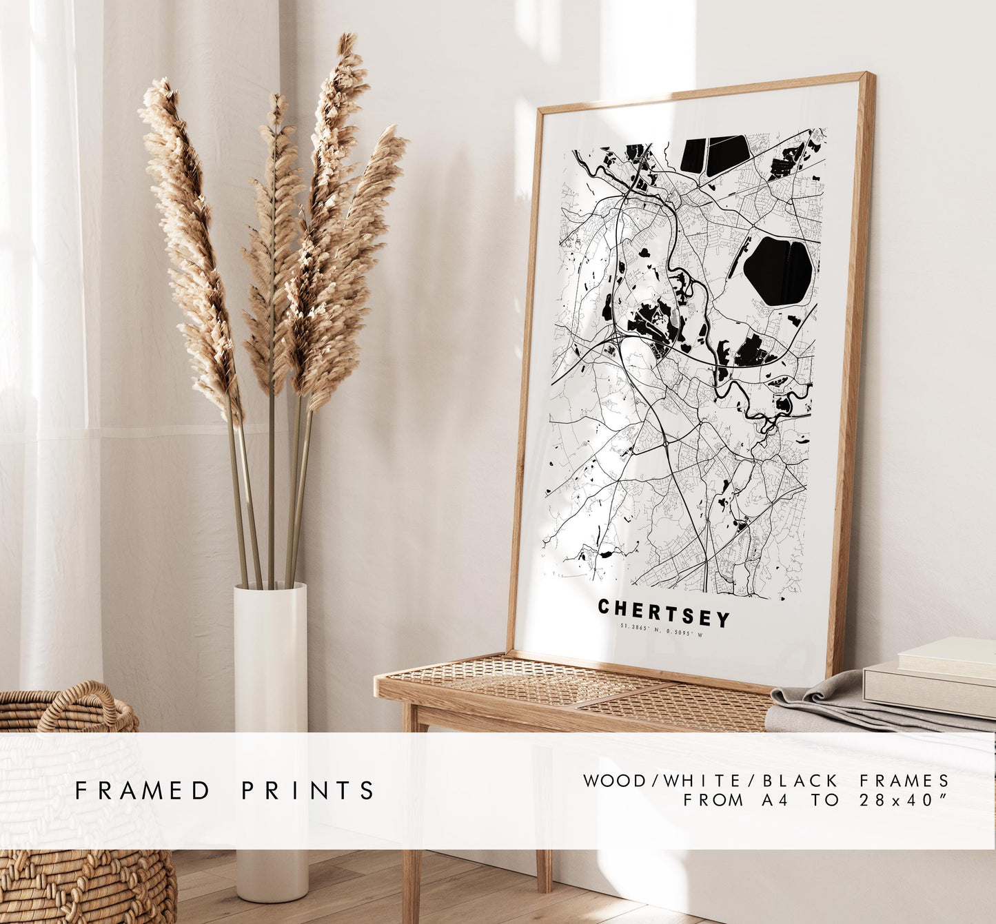 Chertsey Map Print - Minimalist City Map Poster - Map Art - UK - Chertsey Print - Chertsey, Surrey - Different Colours Available