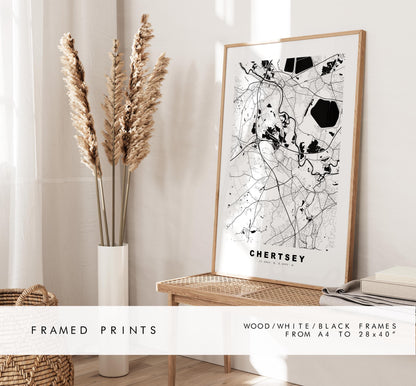 Chertsey Map Print - Minimalist City Map Poster - Map Art - UK - Chertsey Print - Chertsey, Surrey - Different Colours Available