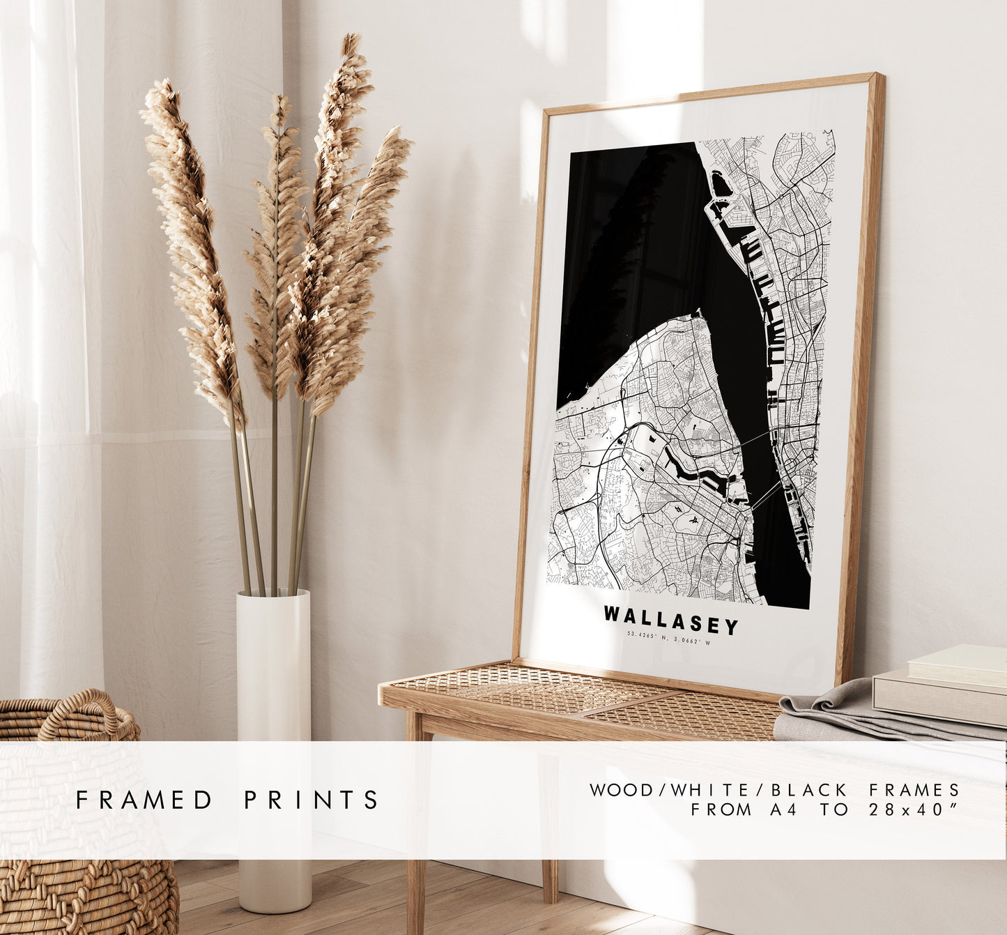 Wallasey Map Print - Minimalist City Map Poster - Map Art - UK - Wallasey Print - Wallasey Poster - Different Colours Available