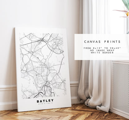 Batley Map Print - Minimalist City Map Poster - Map Art - UK - Batley Print - Batley Poster - Different Colours Available