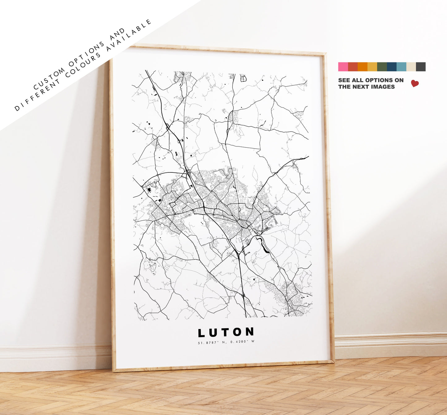 Luton Map Print - Minimalist City Map Poster - Map Wall Art - UK - Luton Print - Luton Poster - Different Colours Available