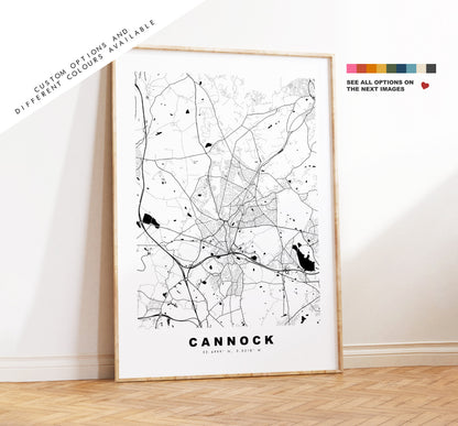Cannock Map Print - Minimalist City Map Poster - Map Art - UK - Cannock Print - Cannock Poster - Different Colours Available