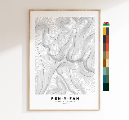 Pen-y-Fan Print - Contour Map - Pen-y-Fan Brecon Beacons - Wales - Topographic Map - Wall Art - Welsh Three Peak Challenge - Topography