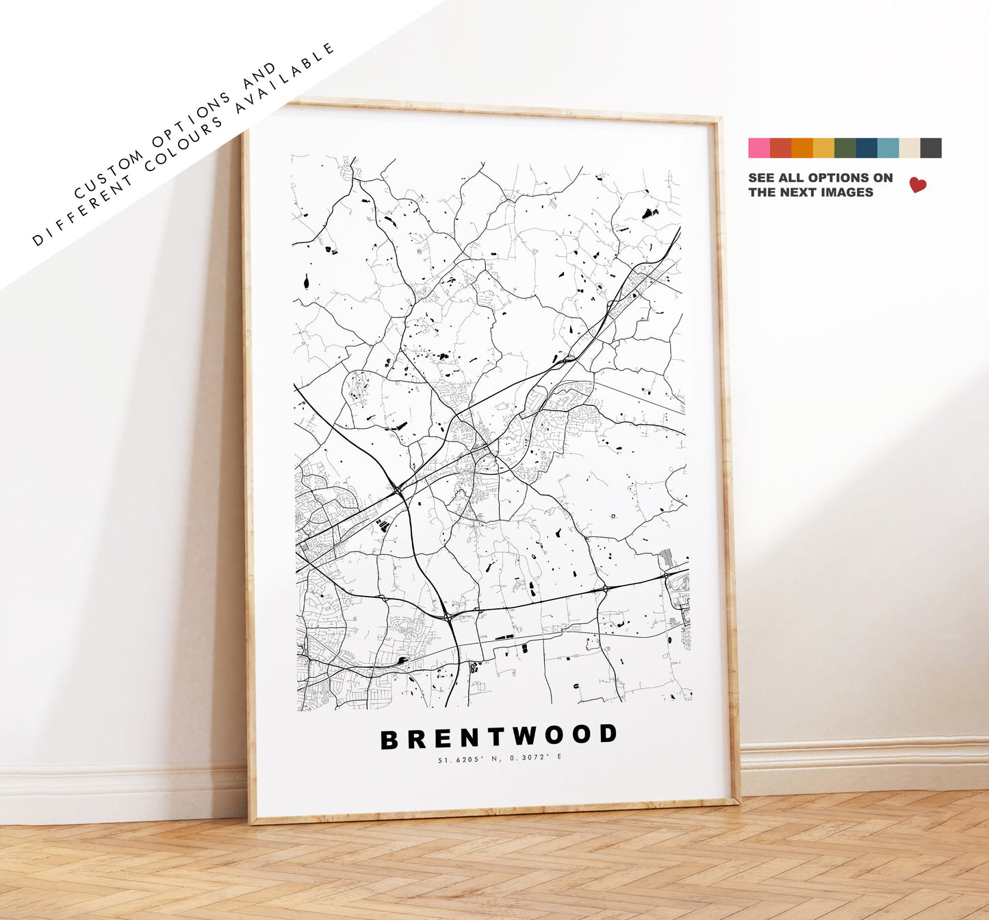 Brentwood Map Print - Minimalist City Map Poster - Map Art - UK - Brentwood Print - Brentwood Poster - Different Colours Available