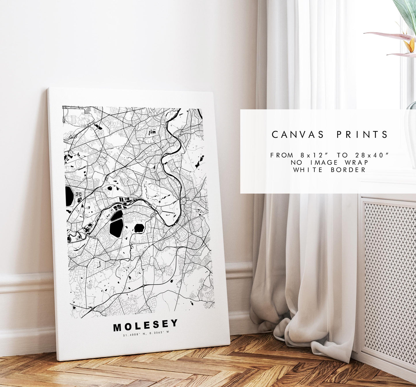 Molesey Map Print - Minimalist City Map Poster - Map Art - UK - Molesey Print - Molesey, Surrey - Different Colours Available