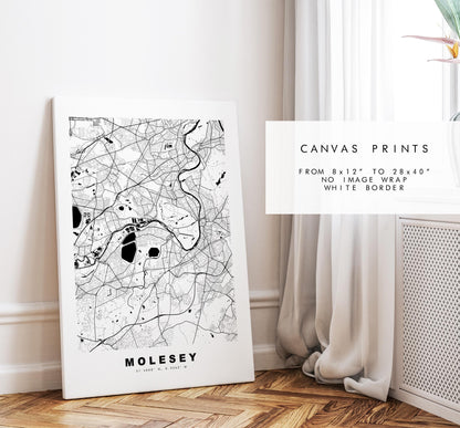 Molesey Map Print - Minimalist City Map Poster - Map Art - UK - Molesey Print - Molesey, Surrey - Different Colours Available