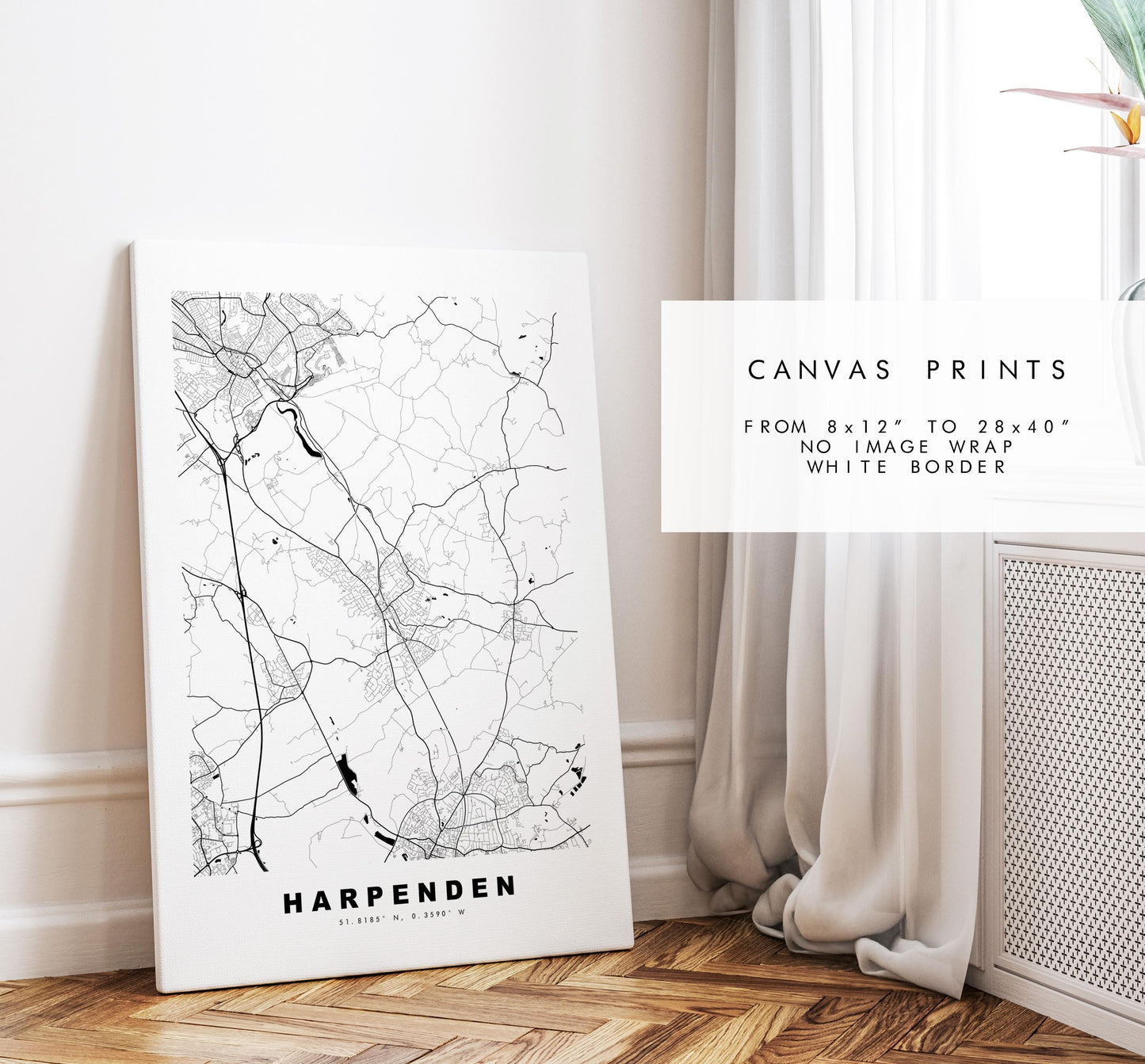 Harpenden Map Print - Minimalist City Map Poster - Map Art - UK - Harpenden Print - Harpenden, Hertfordshire - Different Colours Available