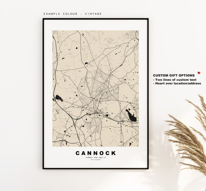 Cannock Map Print - Minimalist City Map Poster - Map Art - UK - Cannock Print - Cannock Poster - Different Colours Available