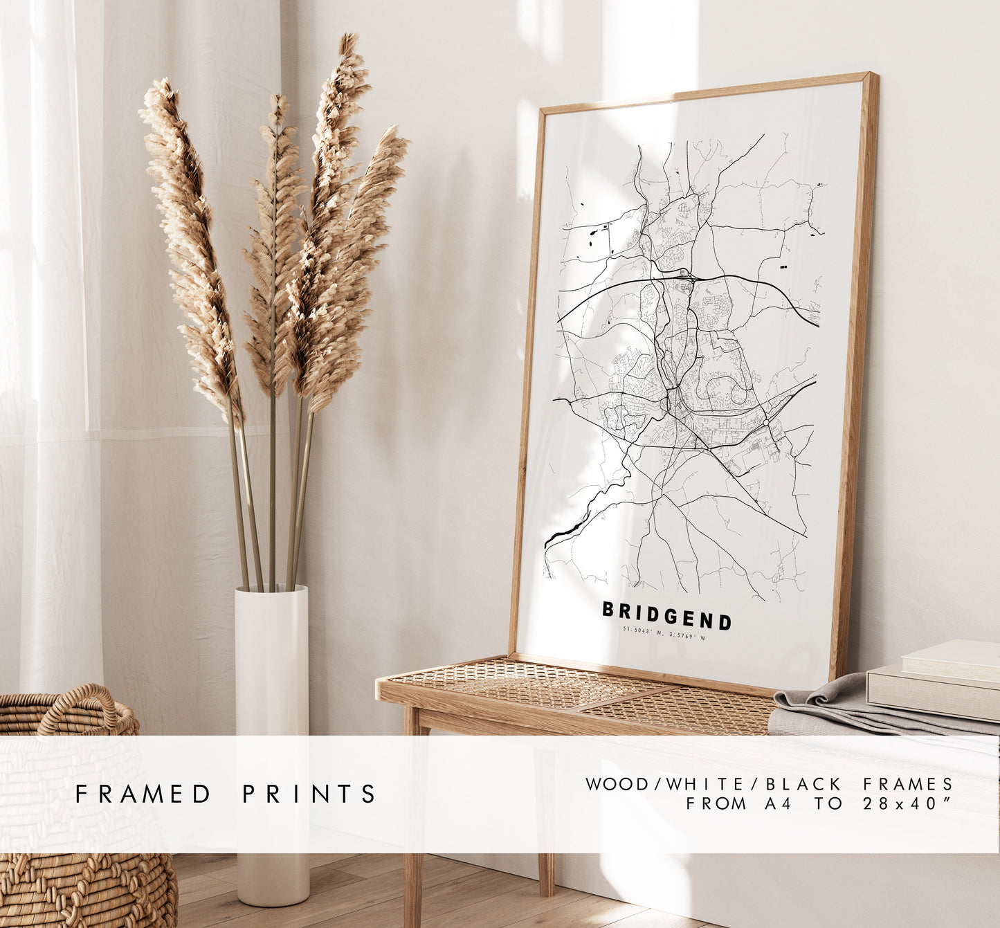 Bridgend Map Print - Minimalist City Map Poster - Map Art - Wales - UK - Bridgend Print - Bridgend Poster - Different Colours Available