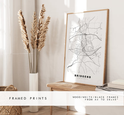 Bridgend Map Print - Minimalist City Map Poster - Map Art - Wales - UK - Bridgend Print - Bridgend Poster - Different Colours Available