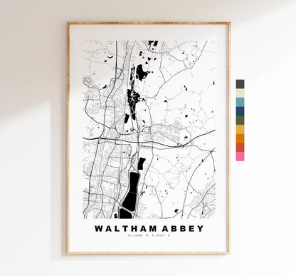 Waltham Abbey Map Print - Minimalist City Map Poster - Map Art - UK - Waltham Abbey Print - Essex - Different Colours Available