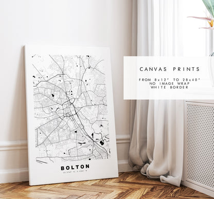 Bolton Map Print - Minimalist City Map Poster - Map Wall Art - UK - Bolton Print - Bolton Poster - Different Colours Available