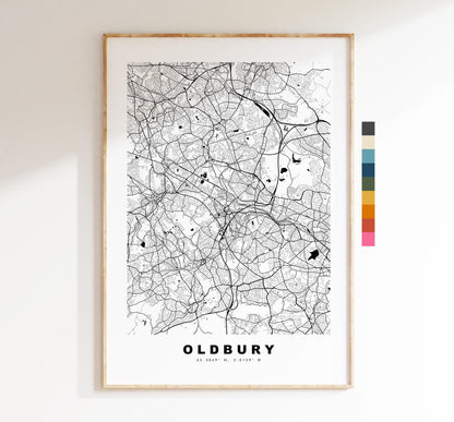 Oldbury Map Print - Minimalist City Map Poster - Map Art - UK - Oldbury Print - Oldbury, West Midlands - Different Colours Available