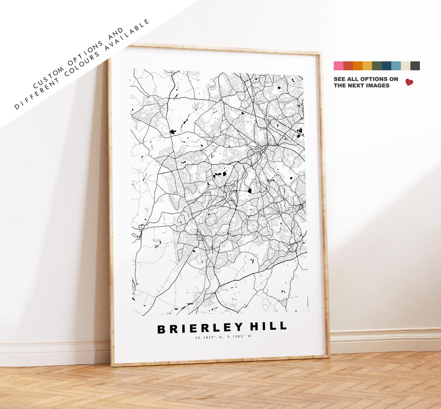 Brierley Hill Map Print - Minimalist City Map Poster - Map Art - UK - Brierley Hill Print - West Midlands - Different Colours Available