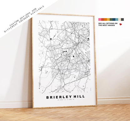 Brierley Hill Map Print - Minimalist City Map Poster - Map Art - UK - Brierley Hill Print - West Midlands - Different Colours Available