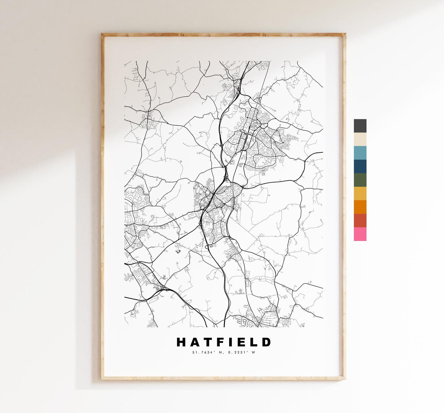 Hatfield Map Print - Minimalist City Map Poster - Map Art - UK - Hatfield Print - Hatfield, Hertfordshire - Different Colours Available