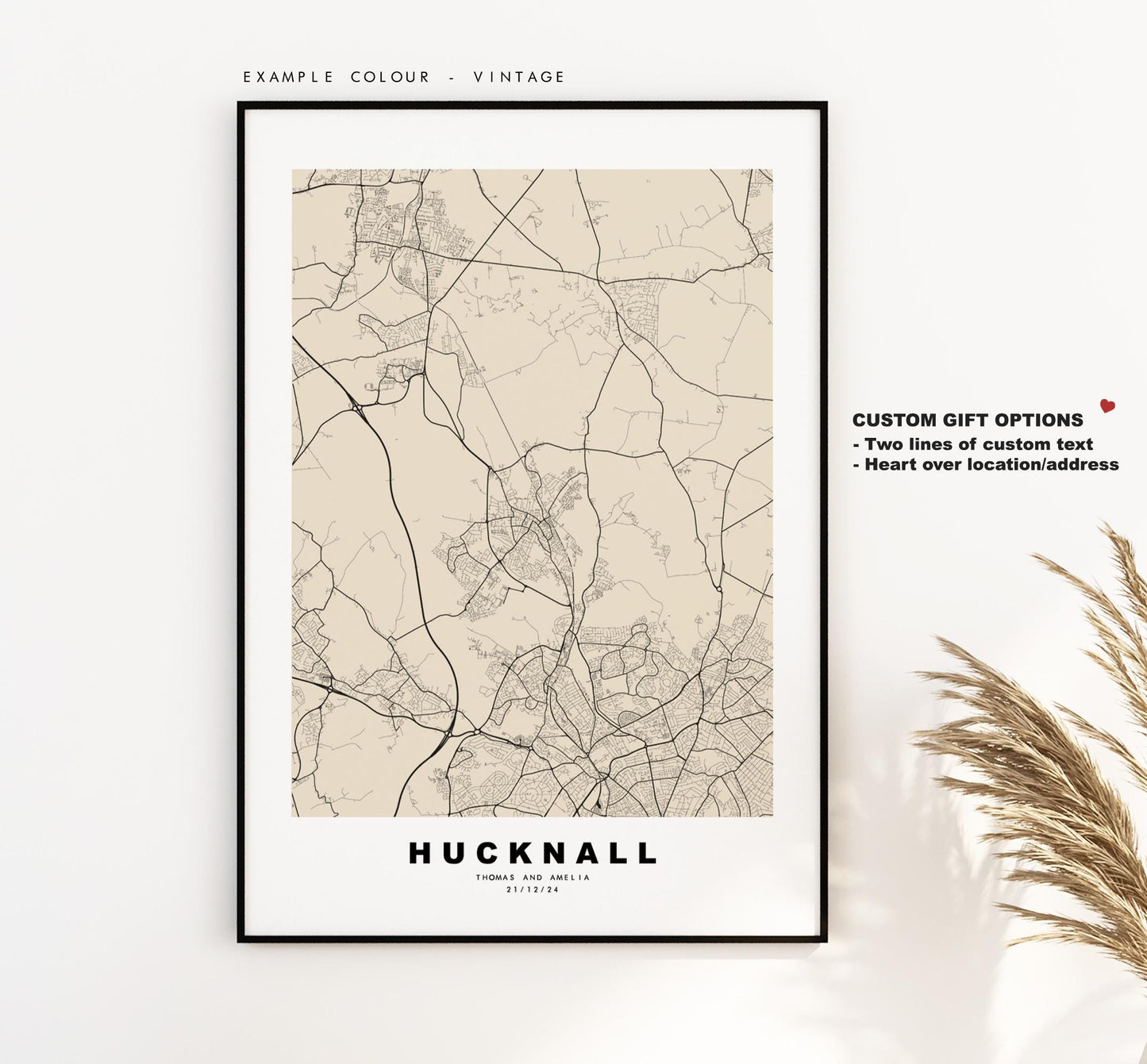 Hucknall Map Print - Minimalist City Map Poster - Map Art - UK - Hucknall Print - Hucknall, Nottinghamshire - Different Colours Available