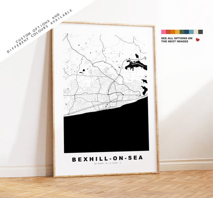 Bexhill Map Print - Minimalist City Map Poster - Map Wall Art - UK - Bexhill On Sea Print - Bexhill Poster - Different Colours Available