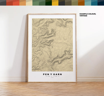 Pen y Garn Map Print - Contour Map - Pen y Garn Poster - Wales - Topographic Map - Print - Poster - Wall Art - Cambrian Mountains