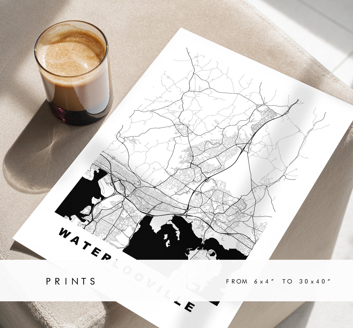 Waterlooville Map Print - Minimalist City Map Poster - Map Art - UK - Waterlooville Print - Hampshire - Different Colours Available
